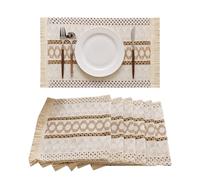 Boho Placemats Set, Cotton Linen Rectangular 30x50cm, Woven Macrame Tassel Table Mats, Washable Heat-Resistant Rustic Placemats for Dining Table & Home Decor (Beige,2 pcs)