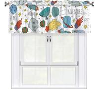 Boho Plaid Art Floral Valances Curtain for Kitchen, Summer Geometry Marble Minimalism Window Valance, Home Decor Curtains with Rod Pocket for Bedroom Bathroom(Cartoon Planet Rocket)