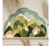 Boho Plant Bath Mat Abstract Art Green Grass Moss Half Circle Bath Rugs for Bathroom Door Mat 17.7x27.5 Inches