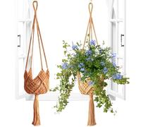 Boho Planter Hanger - 2 x Macrame Holder Trendy Crochet Basket Decorative Rope Organizer | Handmade Hanging Accessory Elegant Artistic Piece Designed for Indoor and Outdoor Use