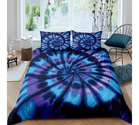Boho Psychedelic Comforter Cover Set Blue Tie Dye Duvet Cover for Kids Boys Girls Bohemian Gypsy Bedding Set Hippie Spiral Swirl Quilt Cover,Room Decor 3Pcs Bedding King Size
