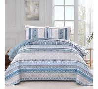 Boho Quilt Set Queen Size, Light Blue Bohemian 3 Pieces Quilt Sets, Lightweight Summer Bedspread Coverlet Bedding Set for All Season (96"x90")