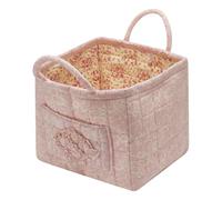 Boho Quilted Floral Fabric Storage Basket with Handles - Versatile Organizer Bin for Home Decor, Snacks, Laundry, Picnic, Shopping & Outdoor Use (Pink)