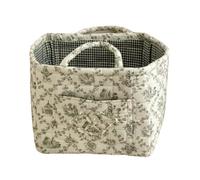 Boho Quilted Floral Fabric Storage Basket with Handles - Versatile Organizer Bin for Home Decor, Snacks, Laundry, Picnic, Shopping & Outdoor Use (Cyan)