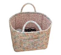 Boho Quilted Floral Fabric Storage Basket with Handles - Versatile Organizer Bin for Home Decor, Snacks, Laundry, Picnic, Shopping & Outdoor Use (varicolored)