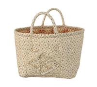 Boho Quilted Floral Fabric Storage Basket with Handles - Versatile Organizer Bin for Home Decor, Snacks, Laundry, Picnic, Shopping & Outdoor Use (Yellow)