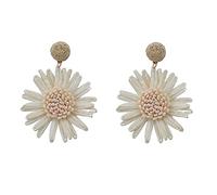 Boho Raffia Flower Earrings Cute Handmade Sunflower Raffia Rattan Drop Earrings for Women Trendy Spring Summer Beach Vacation Statement Jewelry Gifts, Metal, metal