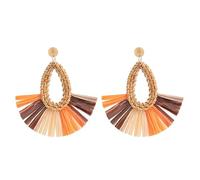 Boho Raffia Rattan Drop Tassel Earrings for Women Ladies, Colorful Straw Hollow Waterdrop Dangle Hook Earrings Simple Hawaii Beach Jewelry Gift, Raffia, No Gemstone