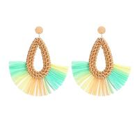 Boho Raffia Rattan Drop Tassel Earrings for Women Ladies, Colorful Straw Hollow Waterdrop Dangle Hook Earrings Simple Hawaii Beach Jewelry Gift, Raffia, No Gemstone
