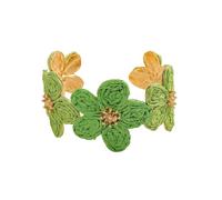 Boho Raffia Rattan Flower Cuff Bracelet Colorful Chunky Floral Tropical Wide Open Adjustable Straw Wrapped Bangle for Women Summer Beach Vacation Jewelry Beachy Accessory, Regular, raffia, no gemstone