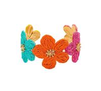 Boho Raffia Rattan Flower Cuff Bracelet Colorful Chunky Floral Tropical Wide Open Adjustable Straw Wrapped Bangle for Women Summer Beach Vacation Jewelry Beachy Accessory, Regular, raffia, no gemstone