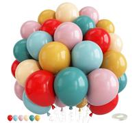 Boho Rainbow Balloons 60pcs, Retro Dusty Slate Blue Mustard Yellow Red Lavender Purple Nude Colorful Balloons Assorted Colors for Kids Groovy Birthday Boho Baby Shower Vintage Party Decorations