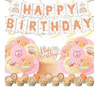 Boho Rainbow Party Decorations Set for Girls - Bohemian Balloons, Happy Birthday Banner & Cake Tableware, Chic Boho Birthday Decor with Premium Design