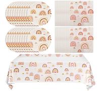 Boho Rainbow Party Supplies Boho Rainbow Baby Shower Tableware Set Including Paper Plates Napkins Tablecloth for Boho Birthday Party Baby Shower Decorations Supplies