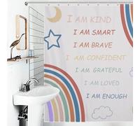 Boho Rainbow Shower Curtain,Cartoon Colorful Inspirational Quotes Kids Teen Girls Moon Sun Bathroom Bathtubs Curtains Cloth Fabric Home Decor with Hooks Set,72x72Inch