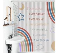 Boho Rainbow Shower Curtain,Cartoon Colorful Inspirational Quotes Kids Teen Girls Moon Sun Bathroom Bathtubs Curtains Cloth Fabric Home Decor with Hooks Set,66x72Inch
