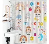Boho Rainbow Shower Curtain,Kids Girls Cartoon Colorful Inspirational Quotes Watercolor Bathroom Bathtubs Curtains Cloth Fabric Home Decor with Hooks Set,66x72Inch