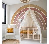 Boho Rainbow Wall Sticker, Fabric Wall Mural Stickers Peel and Stick, Precut Giant Wall Decals for Girls Bedroom Kids Nursery Room Playroom, 87.4'' X 46.47'',