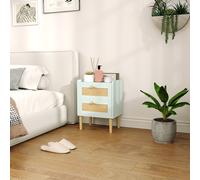 HOMCOM Boho Rattan Bedroom Chest of Drawers, 2 Drawer Dresser, Light Blue - Blue - 2