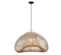 Boho Rattan Pendant Lights, Hand-Woven Wicker Light Fixture for Living Room, Natural Weaving Lampshade Chandelier with Basket Shape for Recreation Area(60 CM*35 CM)