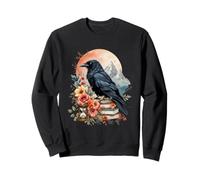 Boho Raven and Roses Gothic Fall Floral Crow Mountain Scene Sweatshirt