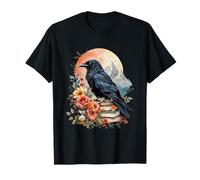 Boho Raven and Roses Gothic Fall Floral Crow Mountain Scene T-Shirt