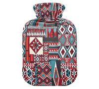 Boho Red and Blue Vintage Texture hot Waterbottle with Soft Cover, 2L hot Water Bags for Arthritis, Arthritis
