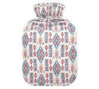 Boho Red and Blue Vintage Texture Travel hot Water Bottle with Soft Cover 2L hot Compress for Hot and Cold Therapies Hot Cold Therapies