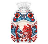Boho Red Blue Frog Water Bottle for hot Water with Soft Cover, 2L Warm Water Bottle for Bed for Sore Muscle, Tummy Warmer, compresas calientes para el vientre