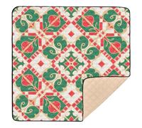 Boho Red Green Pattern Large Stylish Baby Playmat for Floor Lightweight Foldable Baby Kick Crawling Mat for Babies Infants Toddlers, 50'' x 50''con Musica para Bebes