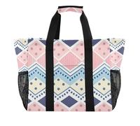 Boho Retro Blue and White Stripes Utility Storage Bags Collapsable Waterproof Canvas Beach Bag, Boho retro blue and white stripes, One Size, Fashion