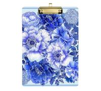 Boho Retro Blue Flower clipboard Parts Transparent for Soccer Truck Driver Size 9 x 12 Gold
