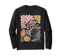 Boho Retro Christian Grow In Grace Christian Bible Men Women Long Sleeve T-Shirt