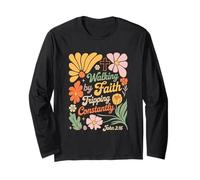Boho Retro Christian Walking By Faith Tripping Constantly Long Sleeve T-Shirt
