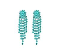 Boho Rhinestone Tassel Silver Long Chain Earrings Long Colorful Crystal Drop Earrings Glitter Vintage Cz Tassels Chain Earring Wedding Chandelier Dangle Earrings Jewelry for Women, Alloy Steel, No