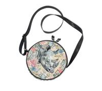 Boho Rhino Flower Round Crossbody Camera Bag for Womens Trendy with Adjustable Strap Small Shoulder Bag Have a meal Canvas Messenger Purse