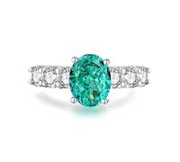 Boho Ring Set, Western Ring Ring with 8X10mm 4 Claws Oval Shape paraíba and Moissanite Silver 18K White Gold Size S 1/2