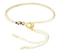 Boho Rope Belt for Women - Braided Thin Waist Belt with Tassel & Beads, Goddess Skinny Woven Women's Belt for Dresses, Girls Chain Belt, White Belts for Women