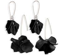 Boho Rose Petal Dangle Resin Earrings - Long Drop Acrylic Tiered Flower Earrings - Statement Exaggerated Floral Tassel Earrings for Women (Black)