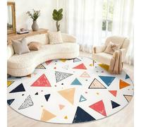 Boho Round Rug 100cm, Abstract Geometry Round Rug, Small Non-Slip Circle Rugs for Kids Room Game Room Coffee Table Home Decor