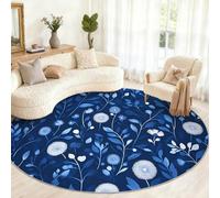 Boho Round Rug 100cm, Abstract Plants Round Rug, Small Washable Circle Rugs for Kids Room Game Room Coffee Table Home Decor