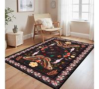 Boho Rug for Living Room, 60x90cm, Bold Insects Butterfly Flowers Leaves with Moon Birds Floor Mat, Lightweight Stain Resistant Easy-Washing Bohemian Rugs for Bedroom Laundry