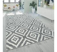 Paco Home Boho Rug Grey White Living Room Fluffy Diamond Pattern Durable Short Pile, Size:140x200 cm