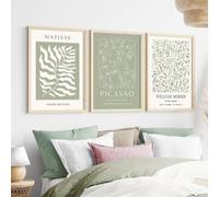 Boho Sage Green Abstract Art Prints Set of 3, No Frame Included Matisse & Picasso Posters, Neutral Retro Decor for Home Office Bedroom (50x70cm)
