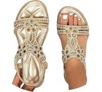 Boho Sandals For Women Designed Rhinestone Encrusted Platform Heels Sparkly Flat Sandals With Adjustable Ankle Strap Comfort Cushioning Summer Weddings Vacations Shoes