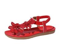 Boho Sandals For Women Women's Floral Lace Slip Sandals With Elastic Band Hollow Out Design And Solid Color Casual (Red, 7)