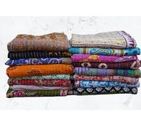 Boho Sanskriti Indian Quilt Vintage Bedspreads,Throws,Ralli, Lot Kantha Reversible Bedcover Bedspread Throw Cotton Blanket Gudari -Single Pieces, Twin