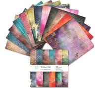Boho Scrapbook Paper 160gsm, 24 Sheets Vintage Craft Scrapbooking Paper Pad 6x6 Single-Sided Patterned Junk Journal Cardstock Papers Supplies for Card Making Decorative Background Art Photo Album (D)