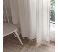 Boho Curtains Semi-Blackout Window Curtains 84 Inch 2 Pannels for Living Room, Linen Tassels Farmhouse Curtains with Embroidery for Bedroom Rod Pocket Draperies 52" W x 84" L