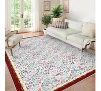 Boho Shabby Chic Area Rug Bright Pink Meadow Blossoms and Garden Foliage Rug 200x250cm Low Profile Cozy to the Touch Thin Living Room Carpet for Farmhouse Office Apartment